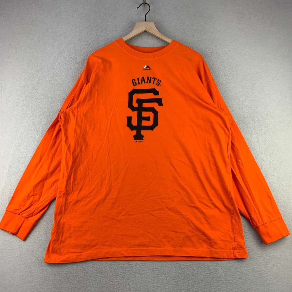 San Francisco Giants Majestic MLB Long Sleeve Tee Mens 2XL Orange Logo Graphic
